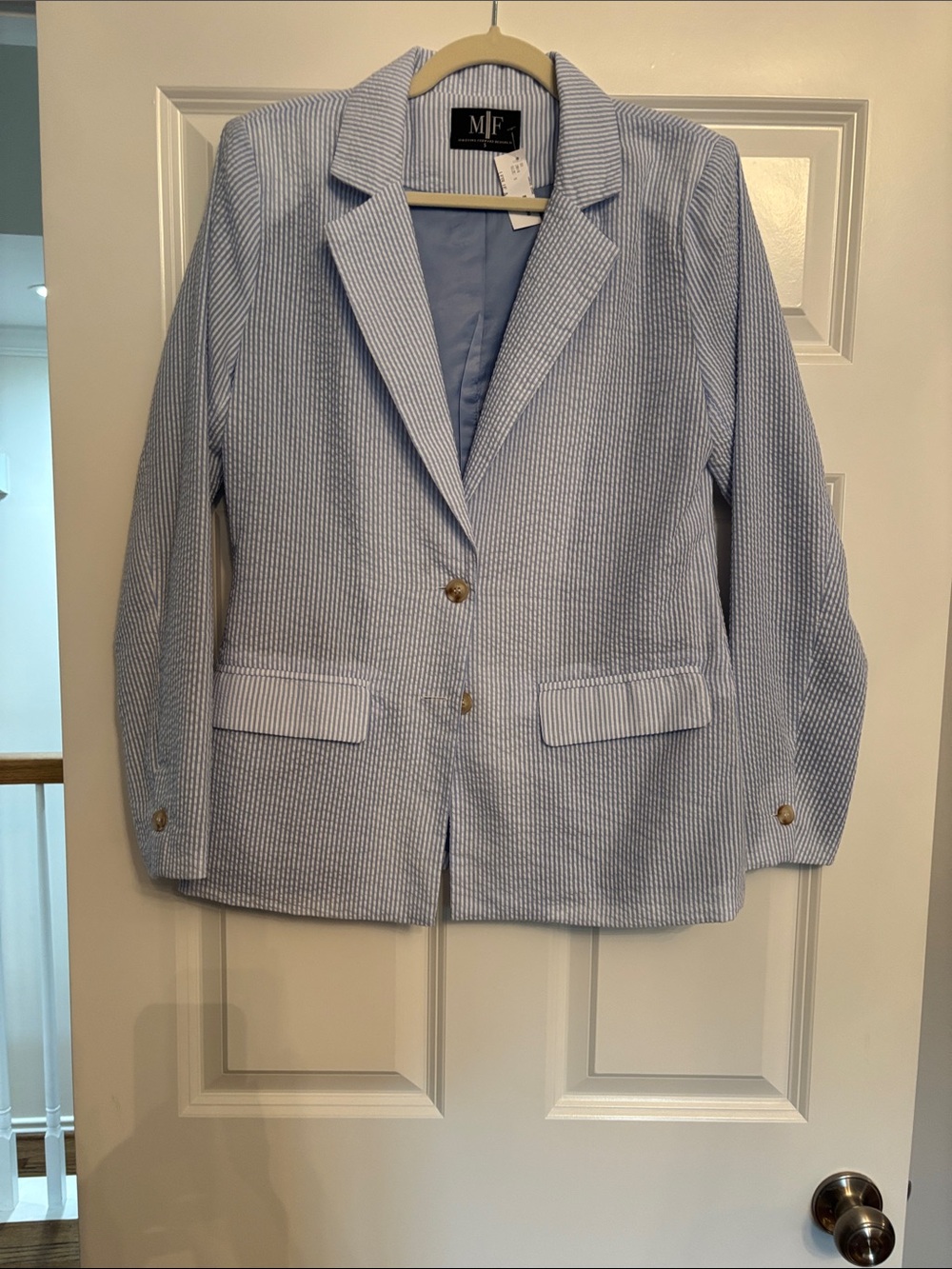 Light Blue Seersucker Blazer - Women